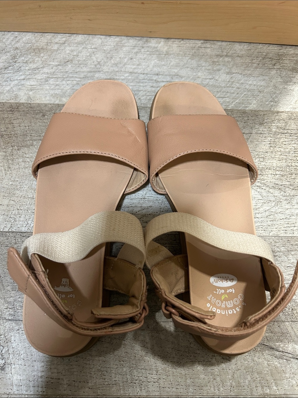 Dr. Scholl's Peach-Tan Slide Sandals with Elastic Ankle Strap